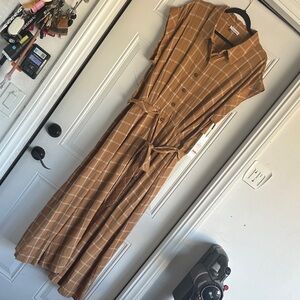Calvin Klein Tan Plaid Maxi Dress
